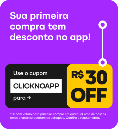 A Clickbus te dá um cupom de R$30 de desconto na sua primeira compra no app.